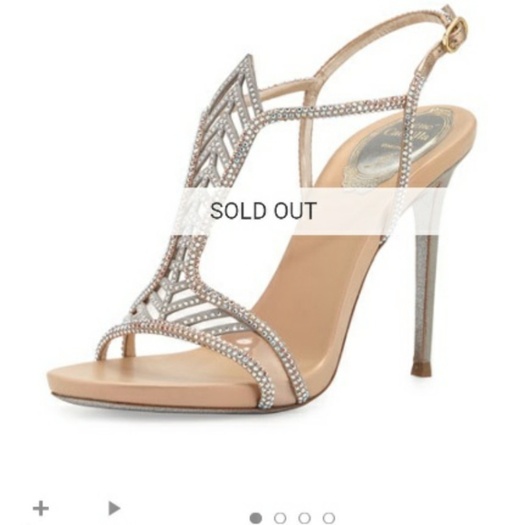 Rene Caovilla Crystal Chevron T Strap Rhinestone Jeweled Slingback Sandals - Picture 8 of 9